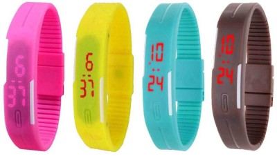 NS18 Silicone Led Magnet Band Combo of 4 Pink, Yellow, Sky Blue And Brown Digital Watch  - For Boys & Girls   Watches  (NS18)