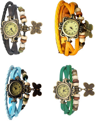 

NS18 Vintage Butterfly Rakhi Combo of 4 Black, Sky Blue, Yellow And Green Watch - For Women