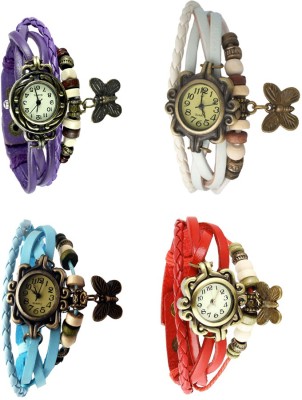 NS18 Vintage Butterfly Rakhi Combo of 4 Purple, Sky Blue, White And Red Analog Watch  - For Women   Watches  (NS18)