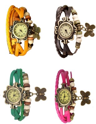 NS18 Vintage Butterfly Rakhi Combo of 4 Yellow, Green, Brown And Pink Analog Watch  - For Women   Watches  (NS18)
