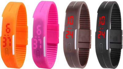

Kissu Led Magnet Band Combo of 4 Orange, Pink, Brown And Black Watch - For Men & Women