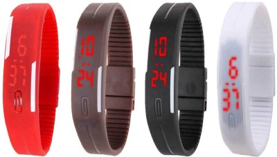 NS18 Silicone Led Magnet Band Combo of 4 Red, Brown, Black And White Digital Watch  - For Boys & Girls   Watches  (NS18)
