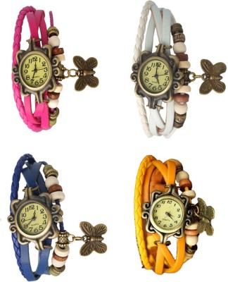 NS18 Vintage Butterfly Rakhi Combo of 4 Pink, Blue, White And Yellow Analog Watch  - For Women   Watches  (NS18)