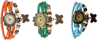 

Kissu Vintage Rakhi Watch Combo of 3 Orange, Green And Sky Blue Watch - For Women
