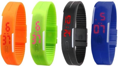NS18 Silicone Led Magnet Band Combo of 4 Orange, Green, Black And Blue Digital Watch  - For Boys & Girls   Watches  (NS18)