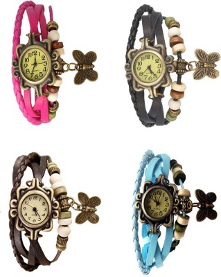 NS18 Vintage Butterfly Rakhi Combo of 4 Pink, Brown, Black And Sky Blue Analog Watch  - For Women   Watches  (NS18)