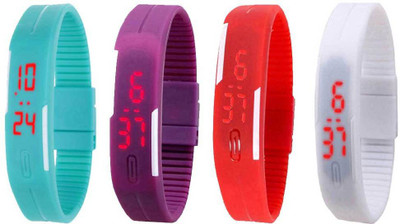 

Kissu Led Magnet Band Combo of 4 Sky Blue, Purple, Red And White Watch - For Men & Women