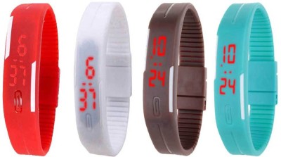 NS18 Silicone Led Magnet Band Watch Combo of 4 Red, White, Brown And Sky Blue Digital Watch  - For Couple   Watches  (NS18)
