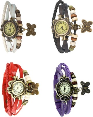 NS18 Vintage Butterfly Rakhi Combo of 4 White, Red, Black And Purple Analog Watch  - For Women   Watches  (NS18)
