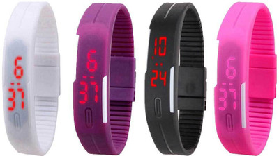 

Kissu Led Magnet Band Combo of 4 White, Purple, Black And Pink Watch - For Men & Women