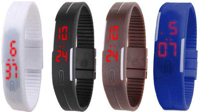

Kissu Led Magnet Band Combo of 4 White, Black, Brown And Blue Watch - For Men & Women