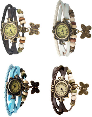 

NS18 Vintage Butterfly Rakhi Combo of 4 Black, Sky Blue, White And Brown Watch - For Women
