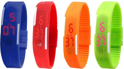 NS18 Silicone Led Magnet Band Combo of 4 Blue, Red, Orange And Green Digital Watch  - For Boys & Girls   Watches  (NS18)