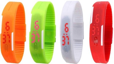 

NS18 Silicone Led Magnet Band Watch Combo of 4 Orange, Green, White And Red Watch - For Couple