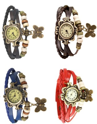 NS18 Vintage Butterfly Rakhi Combo of 4 Black, Blue, Brown And Red Analog Watch  - For Women   Watches  (NS18)