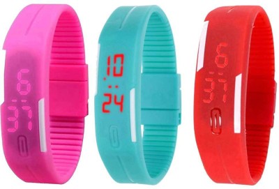 NS18 Silicone Led Magnet Band Combo of 3 Pink, Sky Blue And Red Digital Watch  - For Boys & Girls   Watches  (NS18)