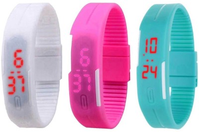 NS18 Silicone Led Magnet Band Combo of 3 White, Pink And Sky Blue Digital Watch  - For Boys & Girls   Watches  (NS18)