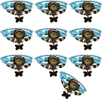 

NS18 Vintage Butterfly Rakhi Combo of 10 Sky Blue Watch - For Women