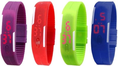 NS18 Silicone Led Magnet Band Combo of 4 Purple, Red, Green And Blue Digital Watch  - For Boys & Girls   Watches  (NS18)