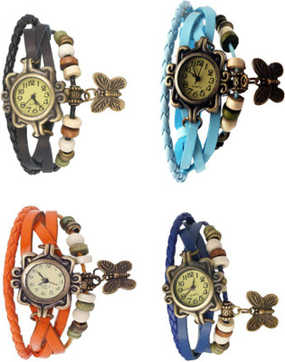 

Kissu Vintage Rakhi Combo of 4 Black, Orange, Sky Blue And Blue Watch - For Women