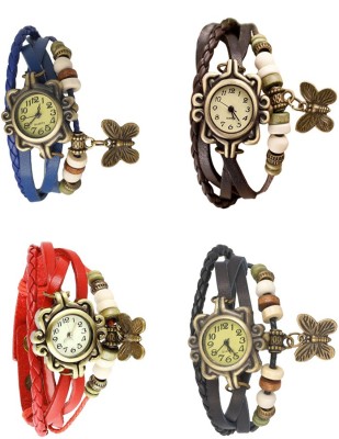 NS18 Vintage Butterfly Rakhi Combo of 4 Blue, Red, Brown And Black Analog Watch  - For Women   Watches  (NS18)