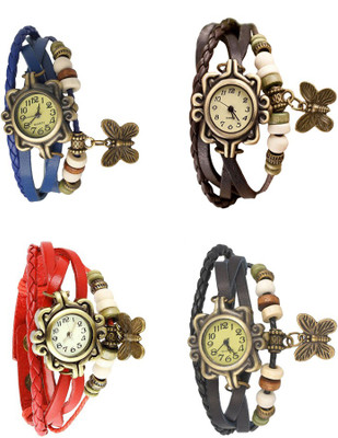 

NS18 Vintage Butterfly Rakhi Combo of 4 Blue, Red, Brown And Black Watch - For Women