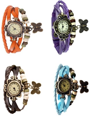 NS18 Vintage Butterfly Rakhi Combo of 4 Orange, Brown, Purple And Sky Blue Analog Watch  - For Women   Watches  (NS18)