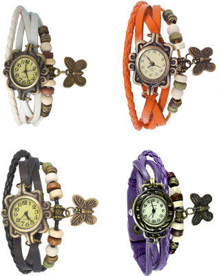

Kissu Vintage Rakhi Combo of 4 White, Black, Orange And Purple Watch - For Women