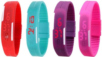 NS18 Silicone Led Magnet Band Watch Combo of 4 Red, Sky Blue, Purple And Pink Digital Watch  - For Couple   Watches  (NS18)
