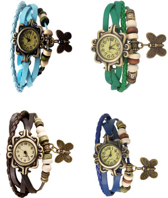 

Kissu Vintage Rakhi Combo of 4 Sky Blue, Brown, Green And Blue Watch - For Women