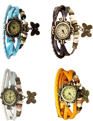 

Kissu Vintage Rakhi Combo of 4 Sky Blue, White, Brown And Yellow Watch - For Women