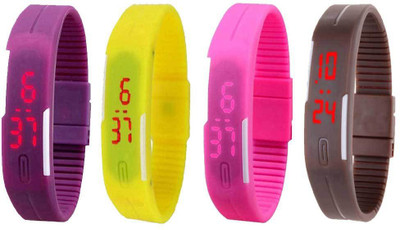 View NS18 Silicone Led Magnet Band Combo of 4 Purple, Yellow, Pink And Brown Digital Watch  - For Boys & Girls Wrist Watches Price Online(NS18)