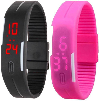 

Kissu Led Band Watch Combo of 2 Black And Pink Watch - For Couple