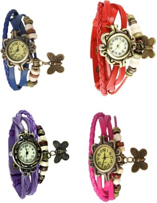 NS18 Vintage Butterfly Rakhi Combo of 4 Blue, Purple, Red And Pink Analog Watch  - For Women   Watches  (NS18)
