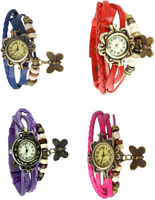 NS18 Vintage Butterfly Rakhi Combo of 4 Blue, Purple, Red And Pink Analog Watch  - For Women   Watches  (NS18)