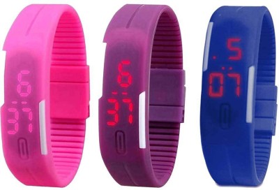 NS18 Silicone Led Magnet Band Combo of 3 Pink, Purple And Blue Digital Watch  - For Boys & Girls   Watches  (NS18)