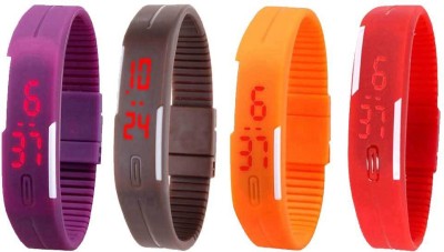NS18 Silicone Led Magnet Band Watch Combo of 4 Purple, Brown, Orange And Red Digital Watch  - For Couple   Watches  (NS18)