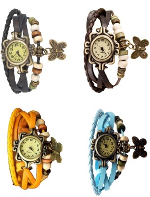 NS18 Vintage Butterfly Rakhi Combo of 4 Black, Yellow, Brown And Sky Blue Analog Watch  - For Women   Watches  (NS18)