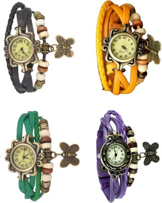 NS18 Vintage Butterfly Rakhi Combo of 4 Black, Green, Yellow And Purple Analog Watch  - For Women   Watches  (NS18)