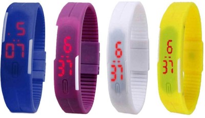 NS18 Silicone Led Magnet Band Combo of 4 Blue, Purple, White And Yellow Digital Watch  - For Boys & Girls   Watches  (NS18)