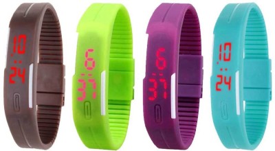 NS18 Silicone Led Magnet Band Watch Combo of 4 Brown, Green, Purple And Sky Blue Digital Watch  - For Couple   Watches  (NS18)