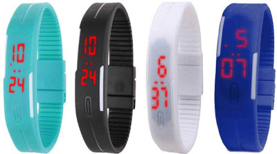 

NS18 Silicone Led Magnet Band Combo of 4 Sky Blue, Black, White And Blue Watch - For Boys & Girls