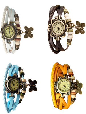 

NS18 Vintage Butterfly Rakhi Combo of 4 White, Sky Blue, Brown And Yellow Watch - For Women