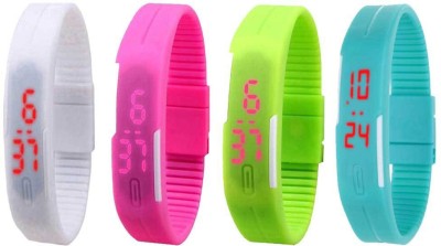 NS18 Silicone Led Magnet Band Watch Combo of 4 White, Pink, Green And Sky Blue Digital Watch  - For Couple   Watches  (NS18)