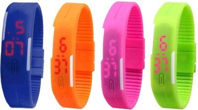 NS18 Silicone Led Magnet Band Combo of 4 Blue, Orange, Pink And Green Digital Watch  - For Boys & Girls   Watches  (NS18)
