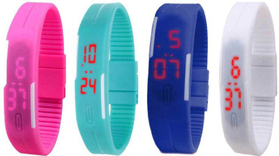

Kissu Led Magnet Band Combo of 4 Pink, Sky Blue, Blue And White Watch - For Men & Women