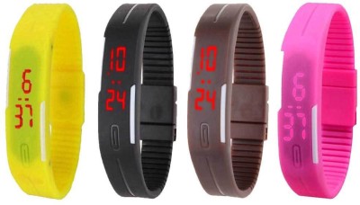 NS18 Silicone Led Magnet Band Combo of 4 Yellow, Black, Brown And Pink Digital Watch  - For Boys & Girls   Watches  (NS18)