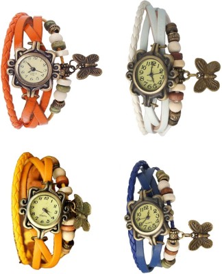 NS18 Vintage Butterfly Rakhi Combo of 4 Orange, Yellow, White And Blue Analog Watch  - For Women   Watches  (NS18)