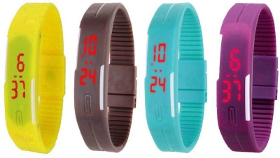 NS18 Silicone Led Magnet Band Watch Combo of 4 Yellow, Brown, Sky Blue And Purple Digital Watch  - For Couple   Watches  (NS18)