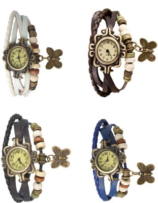 NS18 Vintage Butterfly Rakhi Combo of 4 White, Black, Brown And Blue Analog Watch  - For Women   Watches  (NS18)